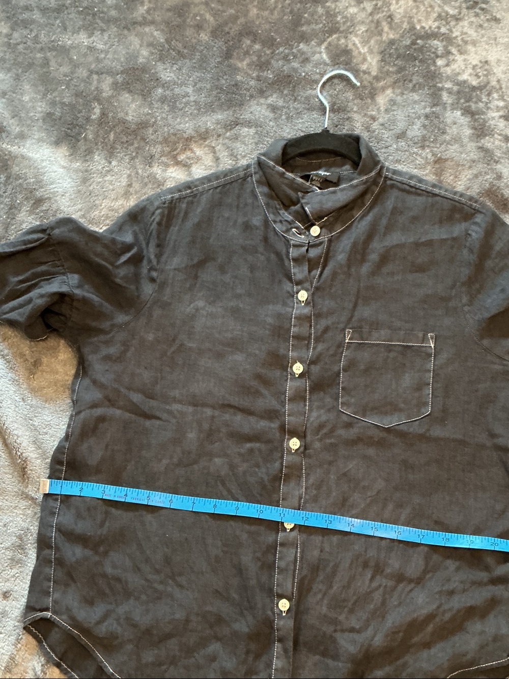 Lord & Taylor Black Button-Front 100% Linen Blouse - Picture 9 of 11